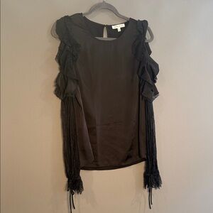Rose + Olive Black Lace Sleeve Ruffle Blouse